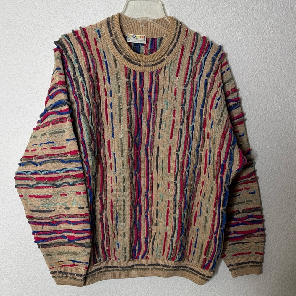 COOGI Vintage 3-D Multicolor Textured Crewneck Sweater